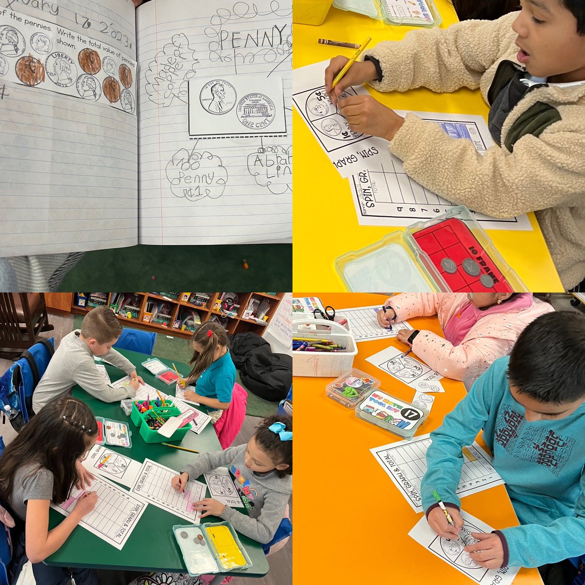 Learning about coins by having fun! #1stGradeRocks🤩😎 #Ms.PerezRocks🤩😎 #MagicMath❤️ #BilingualTeacher💜 #CTEalwaysonPoint💚💙🌵