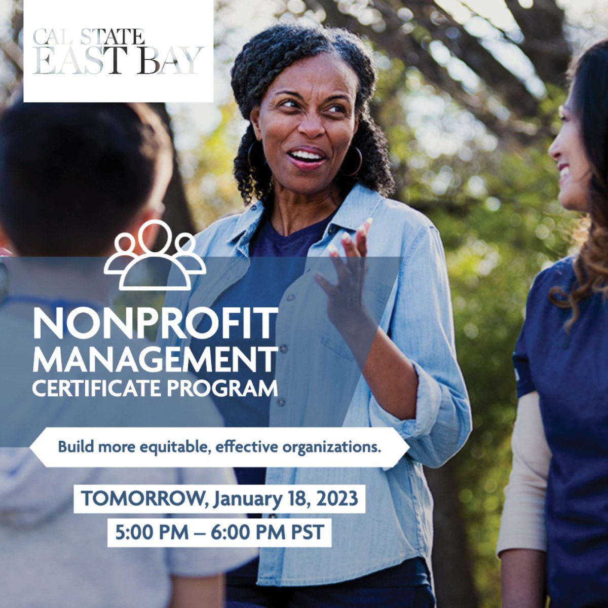 We hope to see you tomorrow night at 5pm for our free Nonprofit Management Info Session. Register to attend at: ow.ly/OBQl50MjsUg 

#csueb #csuebconted #nonprofit #nonprofits #nonprofitwork #nonprofitmanagement #nonprofitorg #nonprofitorganization