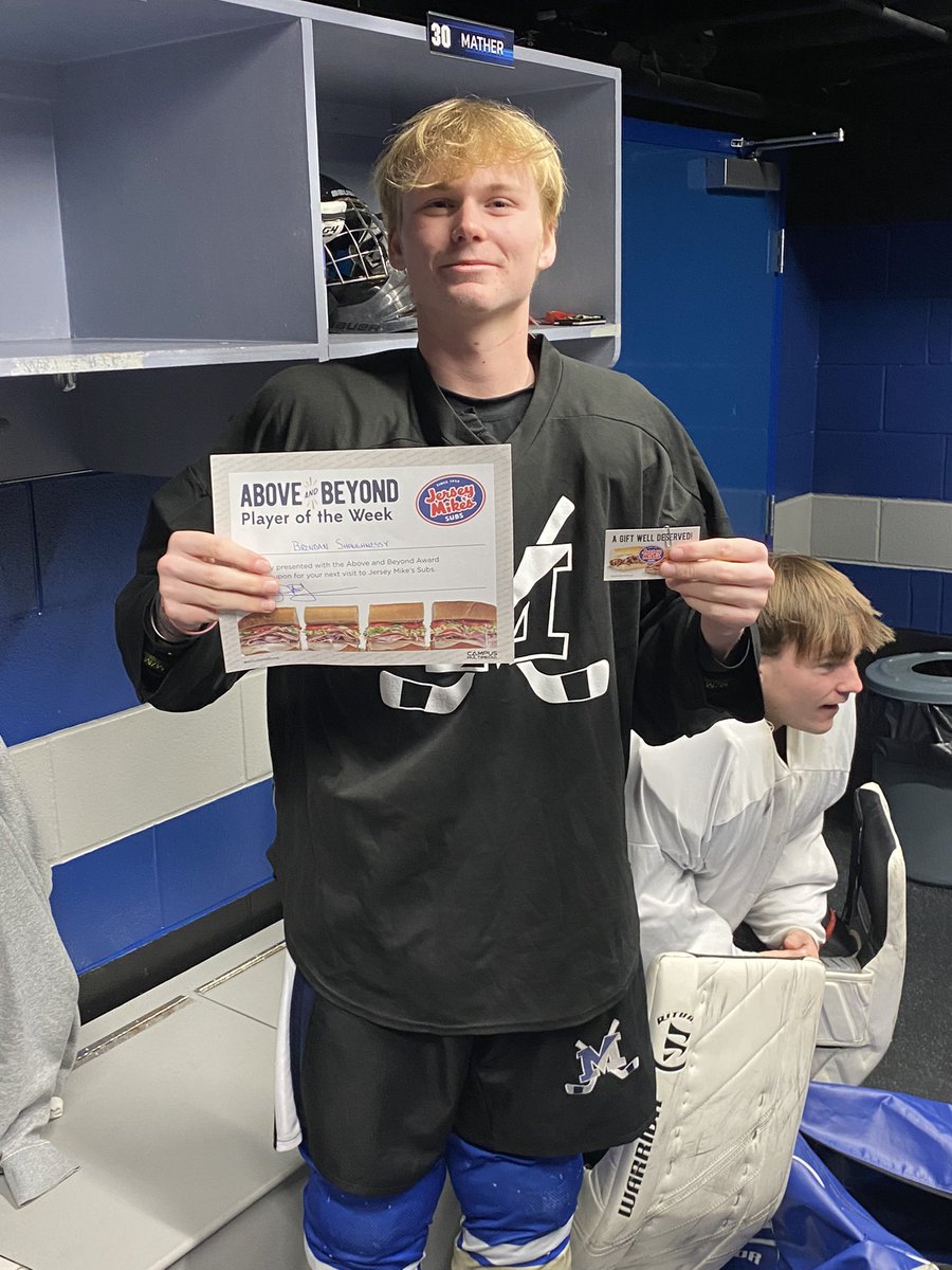 RichardIrace's tweet photo. Brendan Shaunessy is our @jerseymikes Above and Beyond player of the week. @squanicehockey is proud of you. @PrincipalSquan  @SquanAthletics https://t.co/t9RM65JPh7