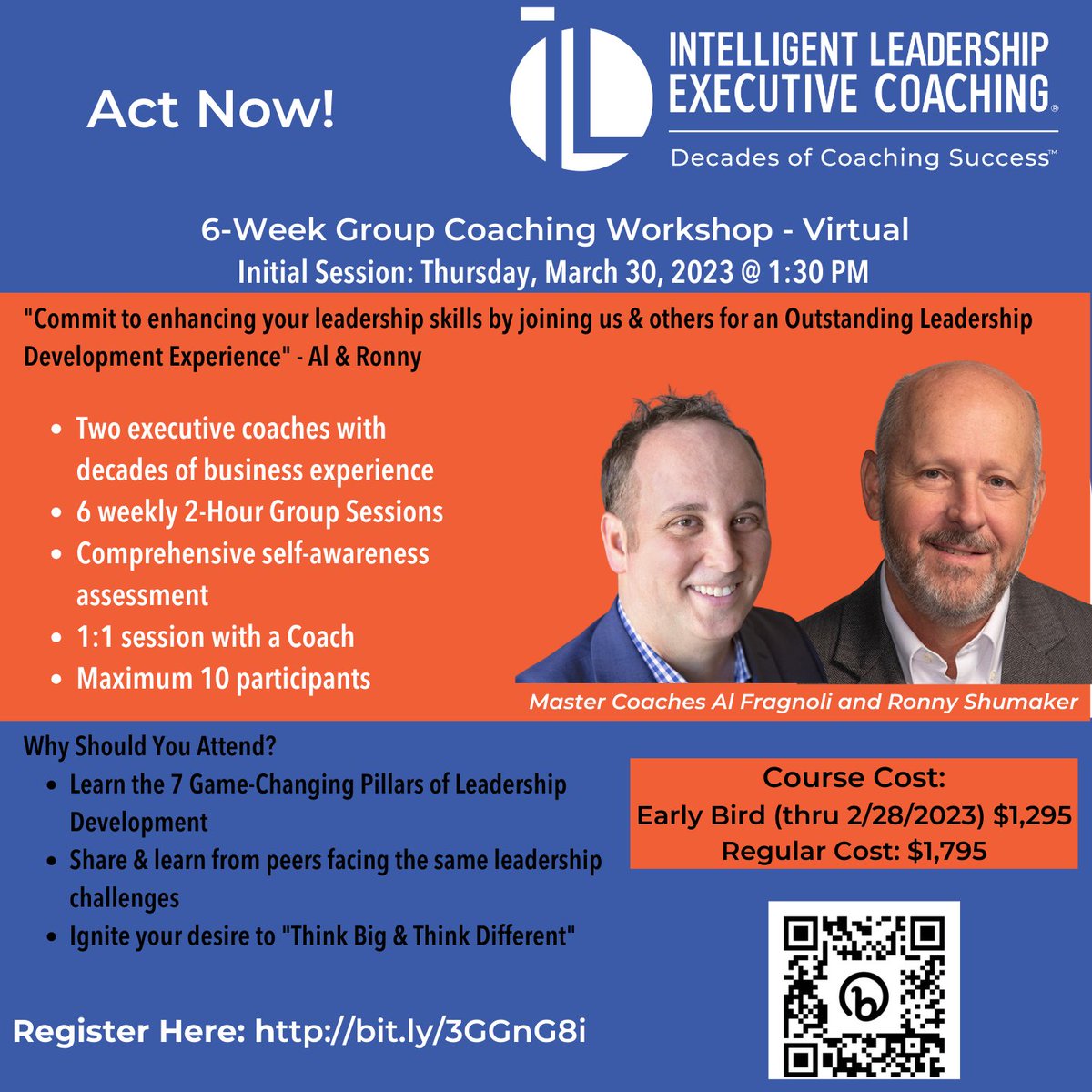 RonnyShumaker's tweet photo. ACT NOW
Don't miss this extraordinary leadership development opportunity starting Thursday, March 30th.  I'm excited to introduce our Intelligent Leadership Group Coaching Program. This 6-week program will ignite your passion &amp; build your leadership skills to perform at your peak https://t.co/yLK71neZtt