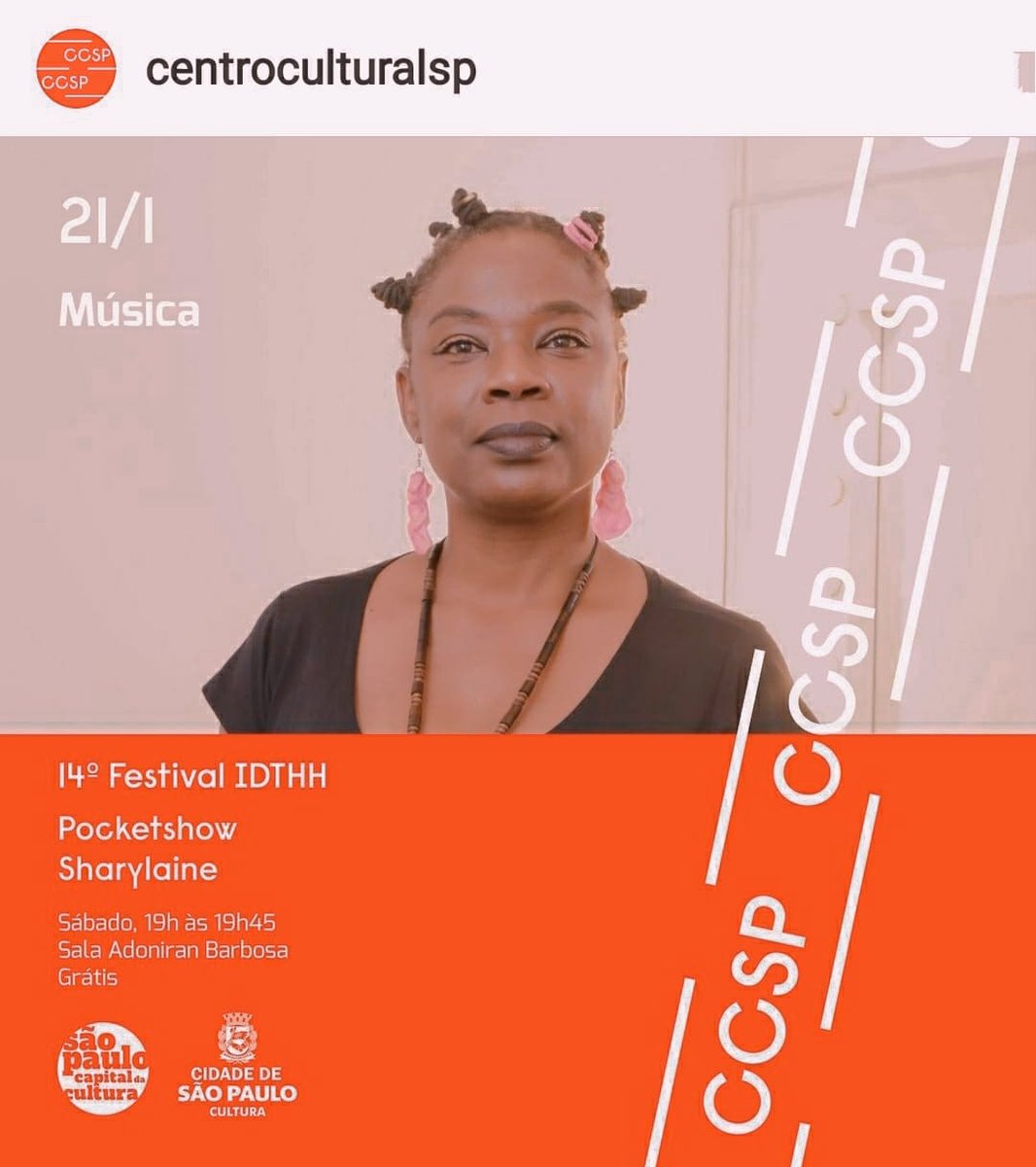 Sharylaine's tweet photo. Minha agenda contigo é dia 21, sábado às 19hs.
Iniciando as comemorações dos 40 anos da Cultura Hip Hop no Brasil
@CentroCULTURALSP Vergueiro n°1000
@14IDTHH 2023
18 a 22 JAN
@identidadehiphop
Presencial e Gratuito
#IDTHH
#IdentidadeHipHop
#rapnacional
#minasnomic
🎙️ Sharylaine https://t.co/Rtb9wAeyPd