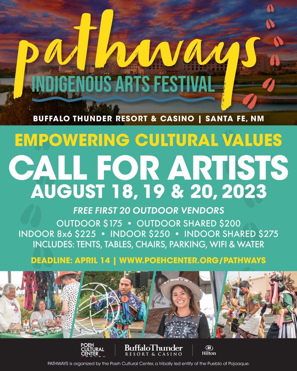 PoehCenter's tweet photo. Pathways Indigenous Arts Festival 2023 - CALL FOR ARTISTS!
 
Join Pathways! Santa Fe’s Fastest-Growing Native Art Market organized by Indigenous people, for Indigenous people and on Indigenous land. 

Click the link to apply:
https://t.co/8j2fzV8pod https://t.co/bOjdT7WdRP