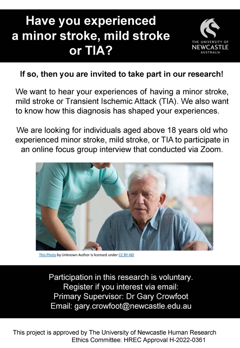 Have you experienced a minor stroke or Transient Ischemic Attack (TIA)? Researchers from the University of Newcastle are interested in hearing from you! #stroke #patientexperiences