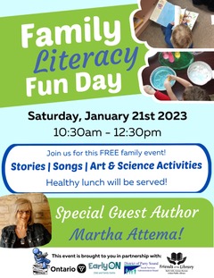 This Saturday is Family Literacy Day with events across the country. Martha Attema is joining in as a special guest at an event in Burk's Falls, Ontario!