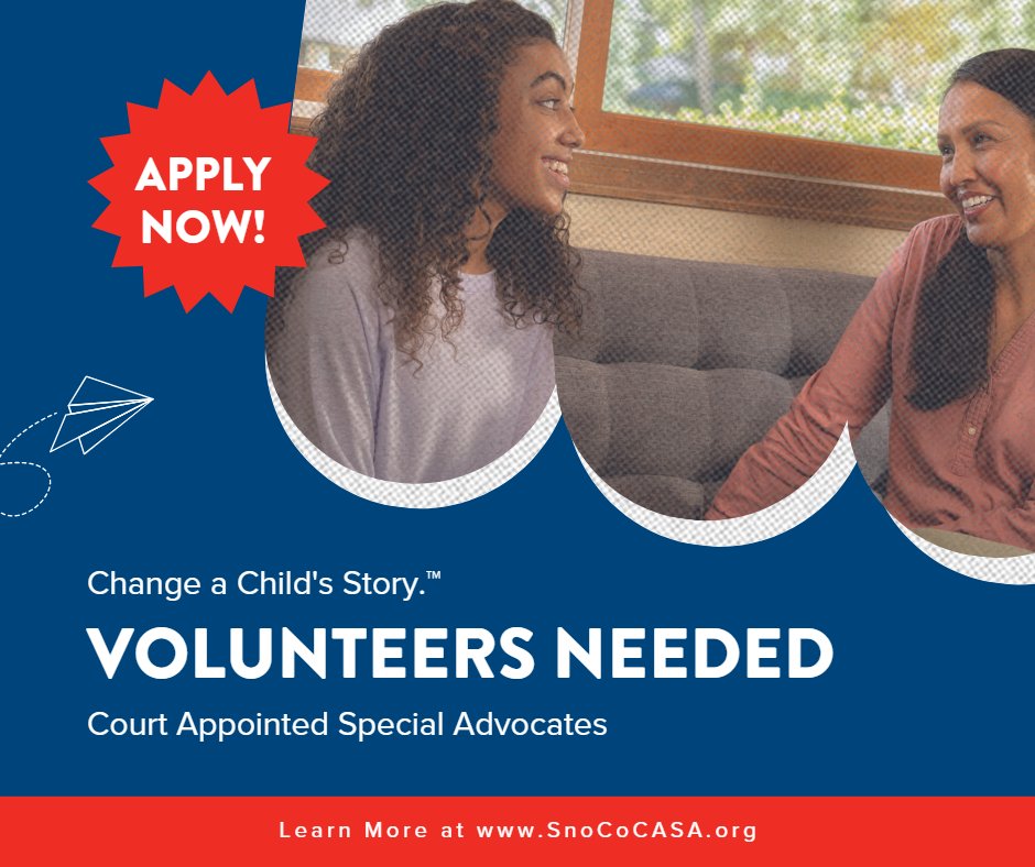 SnohomishCASA's tweet photo. A child with a CASA volunteer is half as likely to re-enter the foster care system. 
Be an advocate. Change a Child's Story.™
https://t.co/ojKCrV60lg

#fostercare #nonprofit #childadvocates #foster #makeadifference #wacasa #ChangeAChildsStory #thecasadifference https://t.co/2prcbYJv0K