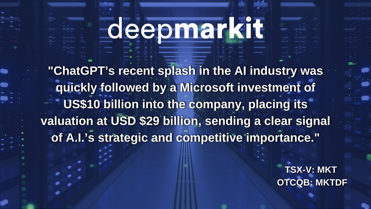 NEWS: DeepMarkit to Launch A.I. Business Segment

With the creation of DeepMarkit #AI Corp., we are thrilled to be branching out into the transformative world of #ArtificialIntelligence, whose applications and uses are seemingly endless.

🇨🇦 $MKT
🇺🇸 $MKTDF
deepmarkit.com/news/deepmarki…