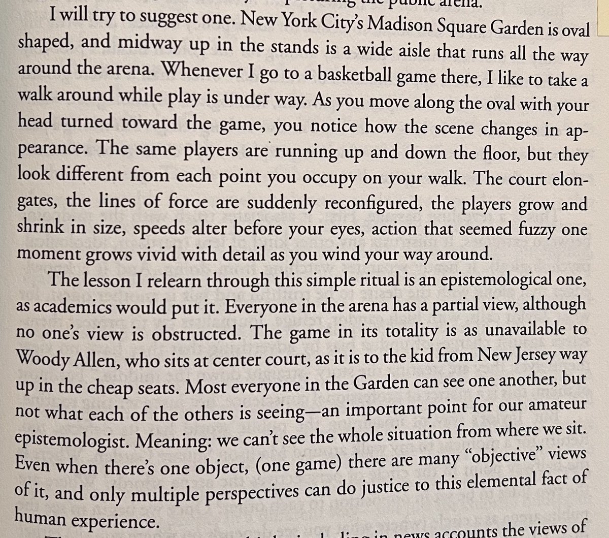 Good day for this passage from my book, 'What Are Journalists For?' (1999, Yale University Press) where I try to explain what 'multiple perspectives' means in a way that most anyone can grasp.