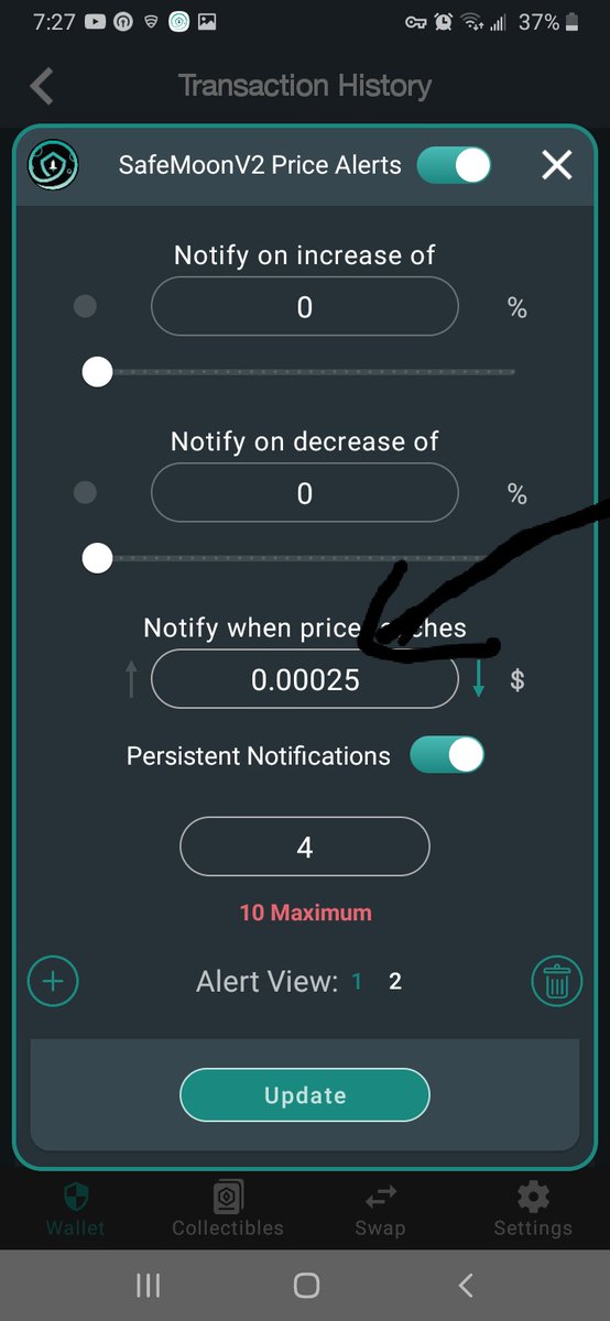 ApolloOo32's tweet photo. Best way to buy dips on #SFMSWAP/#sfmwallet is to go to that token click the BELL then set a price โฌ once it reaches that set amount,ur get a notification. https://t.co/rB9C2551HD