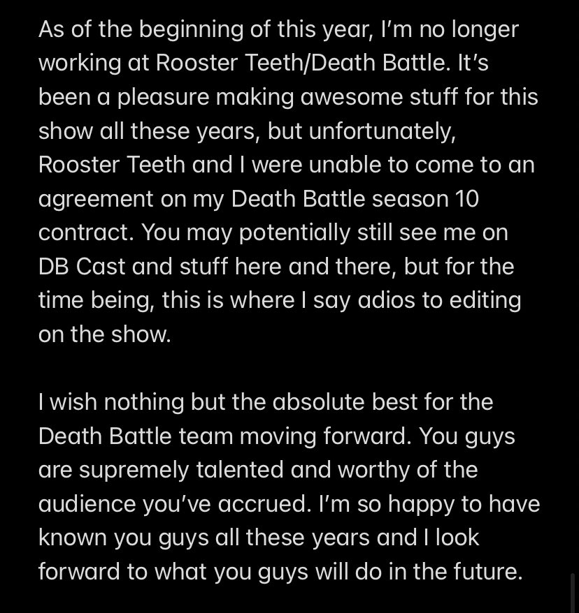 NervousNick's tweet image. Oh God, Nick’s posting a wall of text.

(Short version: I’m no longer at Rooster Teeth)