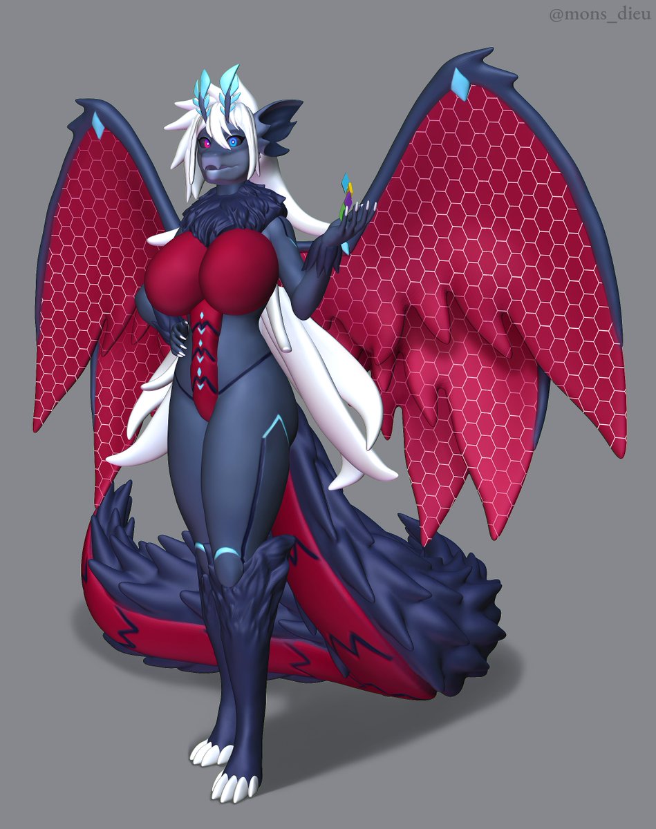 mons_dieu's tweet photo. After taking a nice long rest on holiday season I started working again and made a new #3Dmodel for #commission from Robo117!

#3dmodeling #furry #mothgon #VRC #YCH https://t.co/3UdSoKDNAP