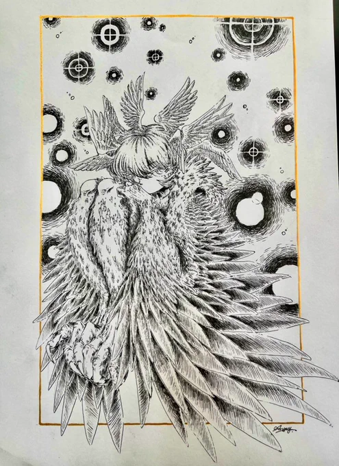 この作品A4なんだけど、もし展示会出たら大判サイズで描いて展示したら皆凝視するかなぁ… 