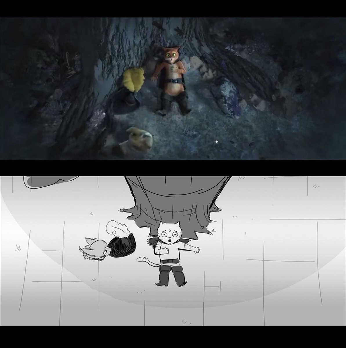 TaylorMeach's tweet photo. Had the opportunity to storyboard this sequence where Puss in Boots has a panic attack, pulling from my own experience to keep it real and relatable. v grateful for the vision from our directors and HOS @heidijogilbert and that it resonates with so many audiences. ❤️ #pussinboots https://t.co/bEP9FzoRPX