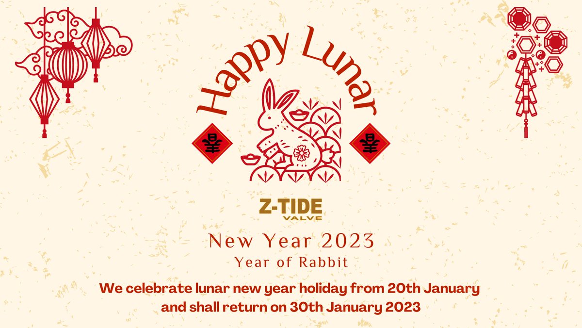 ZTIDEVALVE's tweet image. Happy Lunar New Year!!

In this Year of Rabbit, we wish you a year of prosperous business and happiness!

#lunarnewyear2023 #lunarnewyear #YearofRabbit