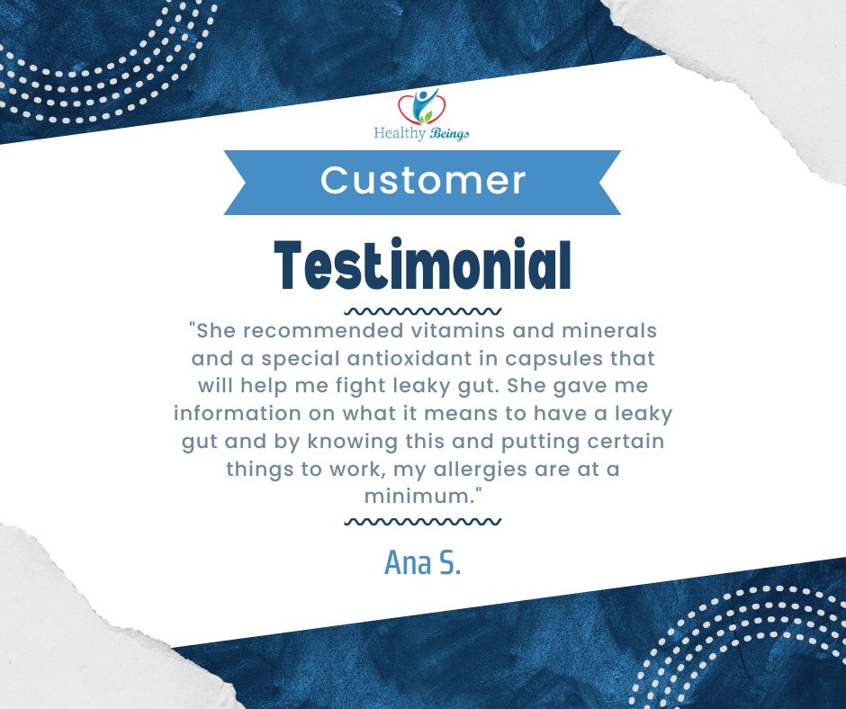 _HealthyBeings's tweet photo. Tuesday Testimonial: "She recommended vitamins and minerals and a special antioxidant in capsules that will help me fight leaky gut. She gave me information on what it means to have a leaky gut and by knowing this, my allergies are at a minimum." - Ana S. https://t.co/7IOdxlVNEz