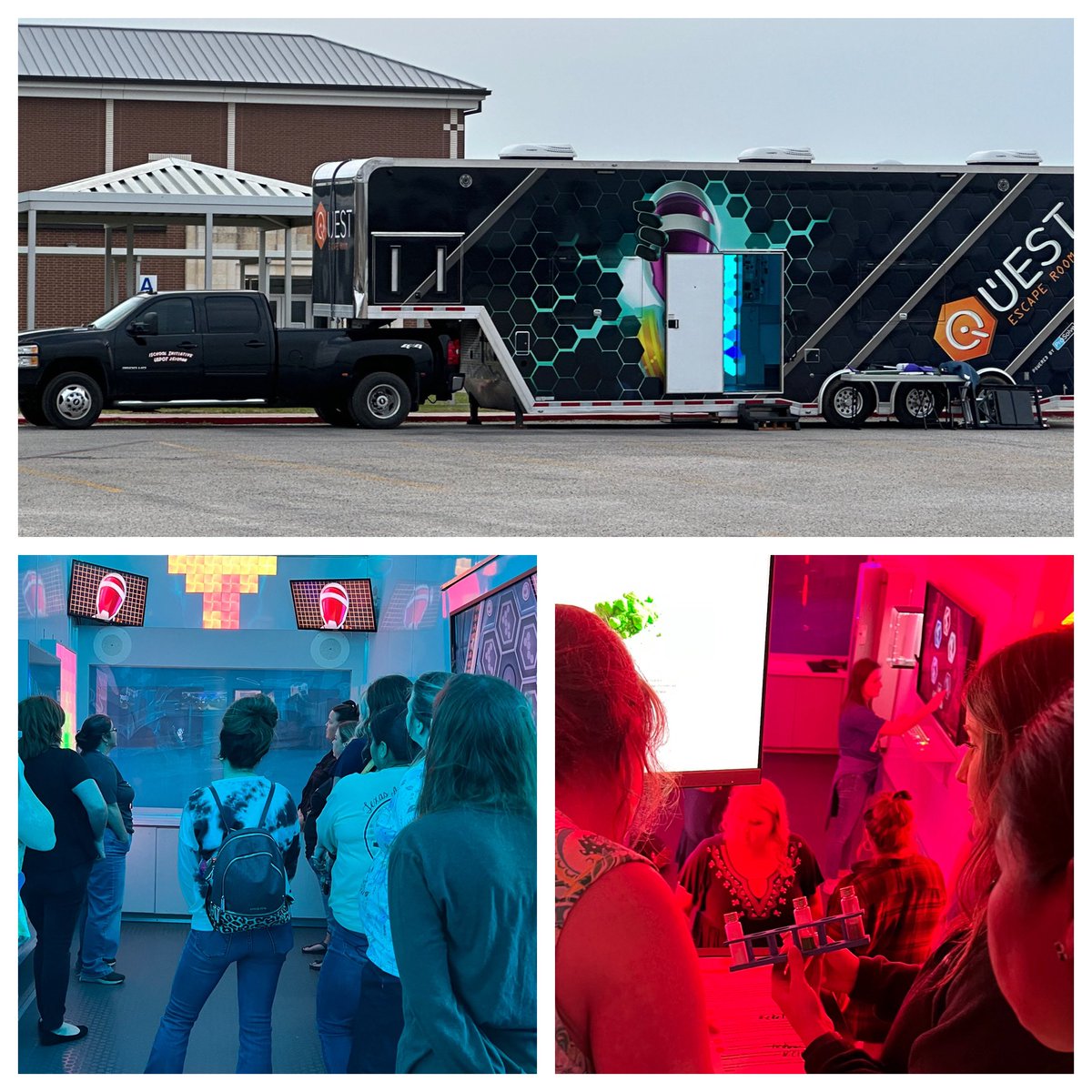 RideforEISD's tweet photo. Big shout out to @R3ESC for bringing @ProSolveEdu Mobile Escape Bus to Edna ISD for teacher inservice. It was a fun, engaging learning experience that promotes critical thinking, communication, collaboration and creativity! 🚌 🍎 https://t.co/6N9HZkPLQU