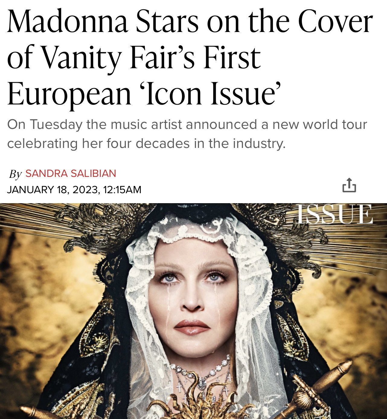 Madonna Announces New World Tour, Covers Vanity Fair's Icon Issue
