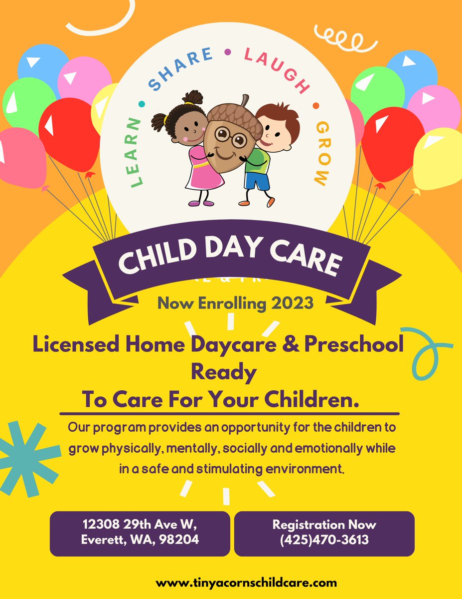 TinyAcorns's tweet photo. Childcare Enrollment
#Everett #Lynnwood #Mukilteo https://t.co/S1R0kJjh58