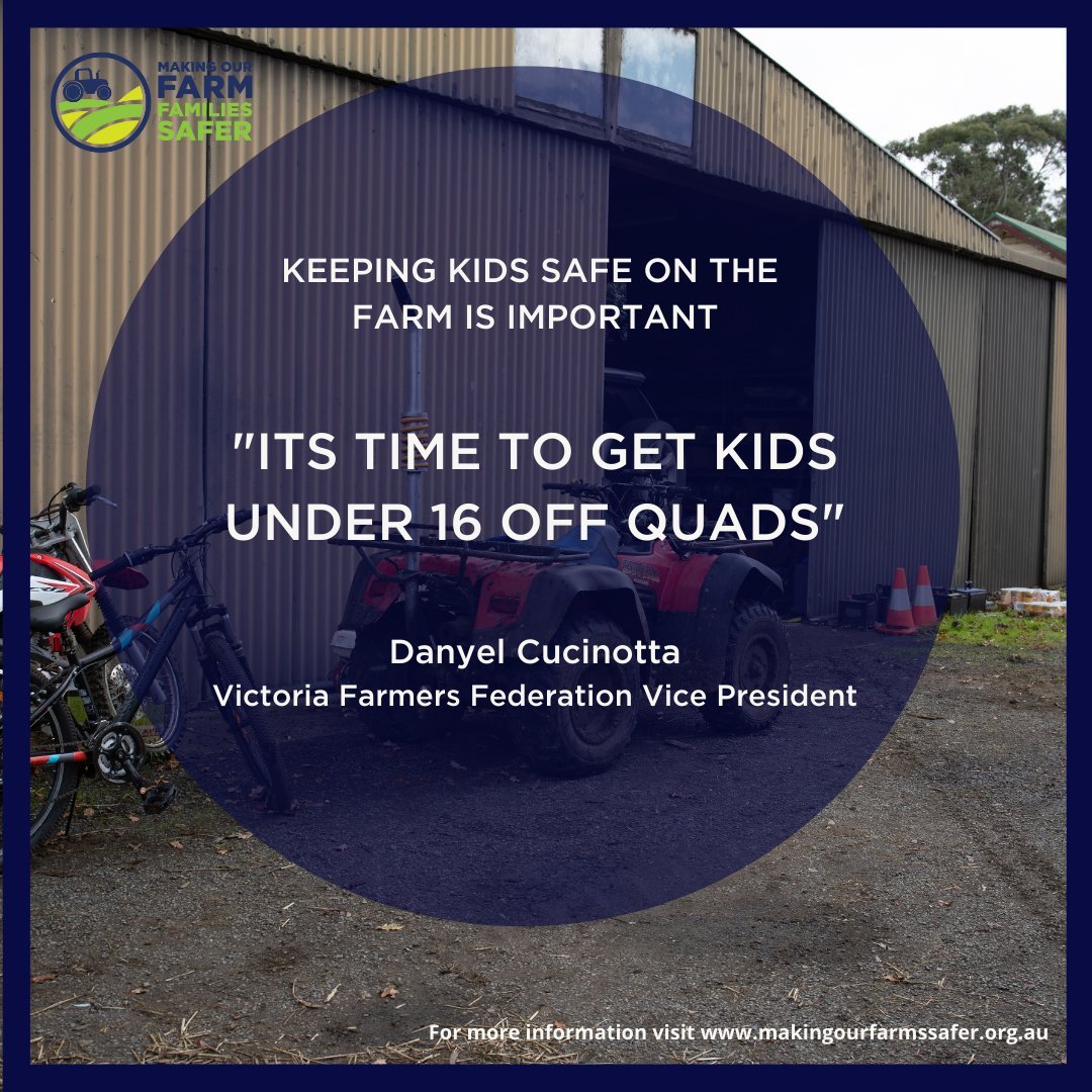 What are the kids getting up to on your farm these holidays? "In Victoria, a child is injured on a Quad Bike every five days on average" Hear this (24.23 mins in) and more from Dr Warwick Teague on <a href="/VFFMOFS/">VFF Making Our Farms Safer Project</a> #MakingOurFarmFamiliesSafer podcast series 🚜 bit.ly/DrTeagueMOFFSp…