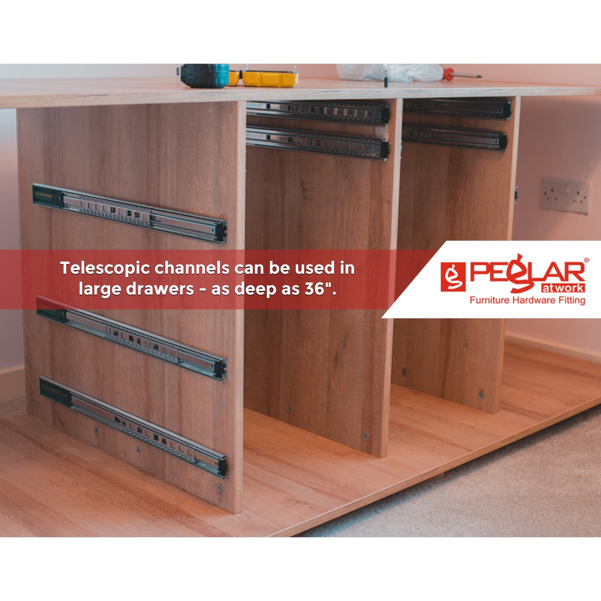 Peglar --These telescopic channels are also backed with a soft-closing mechanism that prolongs the working life of the drawers.

#telescopicchannels #drawers #peglar #cabinetmaker #interiordesign #telescopicslides
For more details - peglar.in/telescopic/