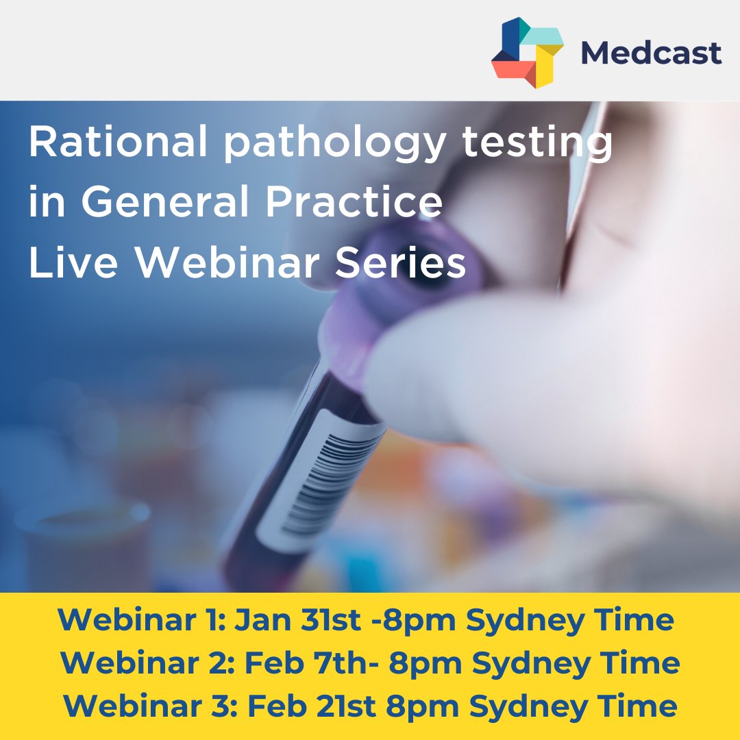Join us for the first webinars in the series for the Test, Testing, 1, 2, 3 Program -Rational Pathology in General Practice Education 
bit.ly/3IHMNJe

#gpeducation #webinar #live #cpd #professionaldevelopment #nursepractitioner #gp #np #primaryhealthcare