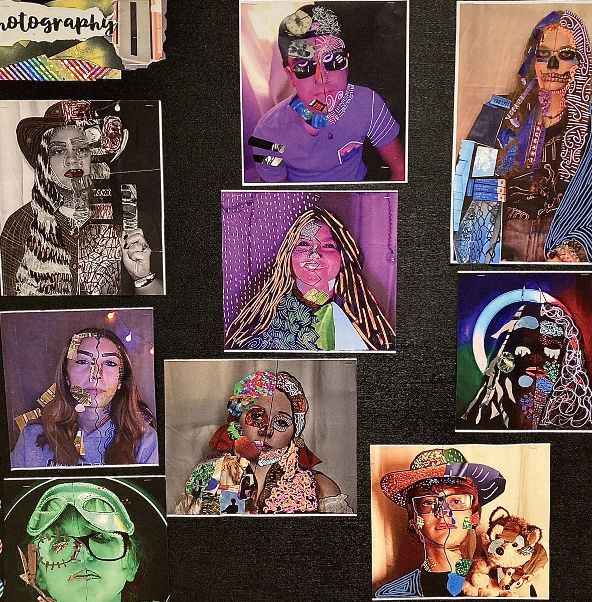 Daguerreotype Style Mixed Media 1/2 Comic Illustration 1/2 Collage (using their own printed photographs) Self-Portraits. My crazy idea was grown through the perspectives of these thriving photographers &amp; they are Stellar! 🤩So proud of my Photo 1 kids!