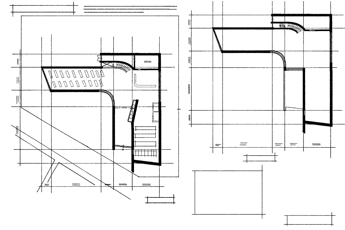 以前漫画に載せる用に描いた図面たち。学生の設計課題という設定で適当に描いたけどぱっと見それっぽいんじゃないかしら。 