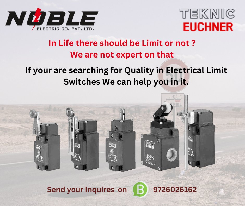 We deal in #Teknic #Euchner make Single & Multiple Limit switches & quality is best one if anyone have requirement please Whatsapp on 9726026162
#Electrify #Industries #Since1982 #Total #Electrical #Solutions #NECPL #Schneider #KEI #Meco #Connectwell #Controlwell #Bohmen #Brisk