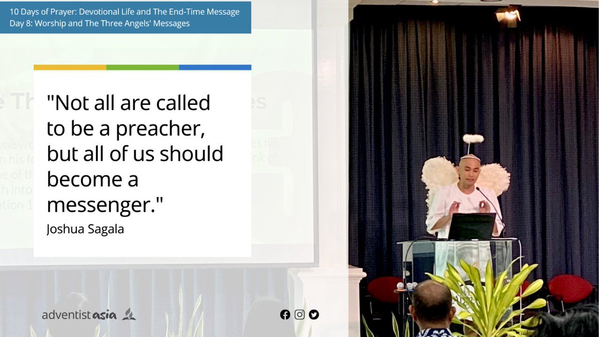 adventistasia's tweet photo. Being a creative person as he is, Joshua Sagala dressed out as an angel as he delivers his message today about The Three Angel's Messages. #TenDaysofPrayer #AngelsMessage #ThreeAngelsMessage #DevotionaLlife #AdventistChurch #adventistasia https://t.co/sFUFyILNrA