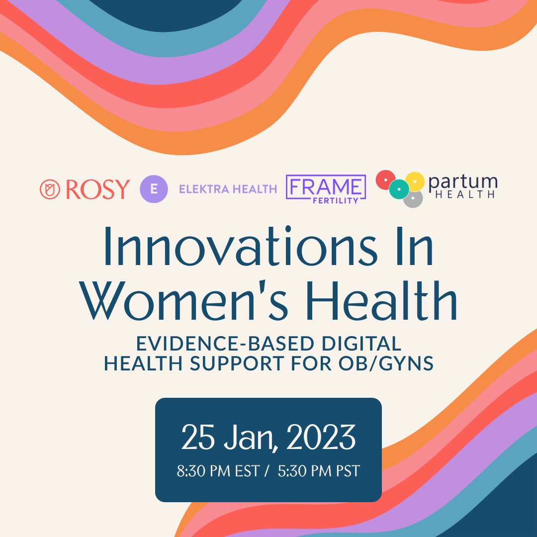 📢Calling all women's health providers - FREE webinar to learn all about Digital Innovators in Women's Health. We're joining alongside leaders from 3 amazing companies <a href="/Meet_Rosy/">Rosy</a> <a href="/FertilityFrame/">Frame</a> <a href="/ElektraHealth/">Elektra Health</a> 
Register: bit.ly/3GRgyEH
 #obgyn #WomensHealth #MedTwitter
