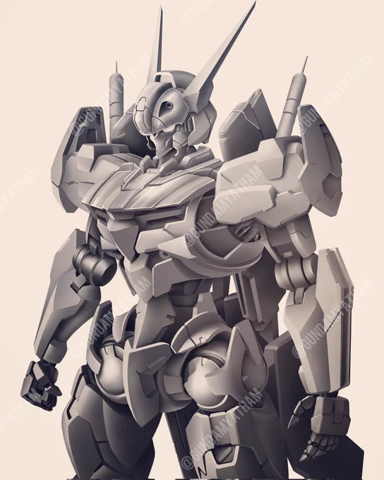 Lfrith Rough Shading, second pass. In this phase, I added darker shadows and lighter areas over top of the first shading phase. All of this is done in 2D in Procreate. No 3D model was used in this process. 