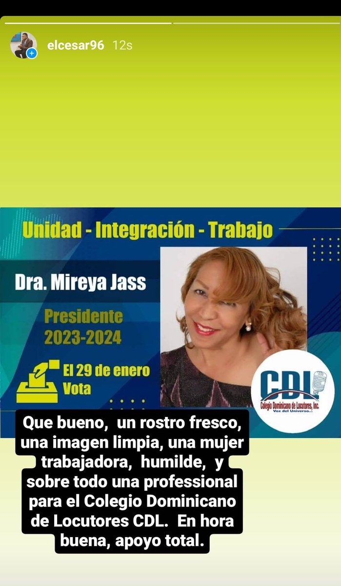 Que bueno,  un rostro fresco, una imagen limpia, una mujer trabajadora,  humilde,  y sobre todo una professional para el Colegio Dominicano de Locutores CDL.  En hora buena, apoyo total.