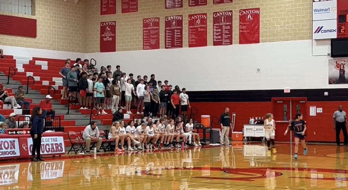AthleticsCanyon's tweet photo. Cougarettes with a decisive win over Veterans Memorial tonight! Program sweep! #wecanandwewill @Cougarettebball https://t.co/YRB2BPddJR