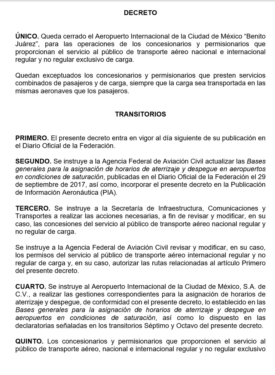 azucenau's tweet photo. #ÚLTIMAHORA | El presidente López Obrador prepara un decreto para cerrar el #AICM a las operaciones de transporte de carga. argumenta que afectan la capacidad de operación de la infraestructura de la terminal https://t.co/p1ka3xIHxC