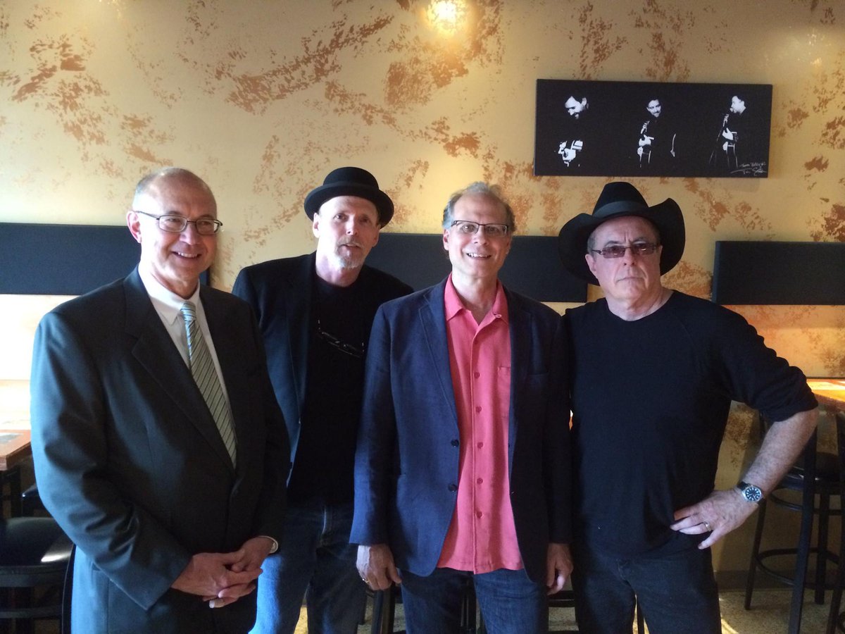 So sad to report the passing of @ThadBeckman, a guest on our 'Master Series' with @thomasrussell. A wonderful musician and great person. RIP. (Photo L-R: Alec Wightman, Thad Beckman, Eric Gnezda, Mark Russell.)