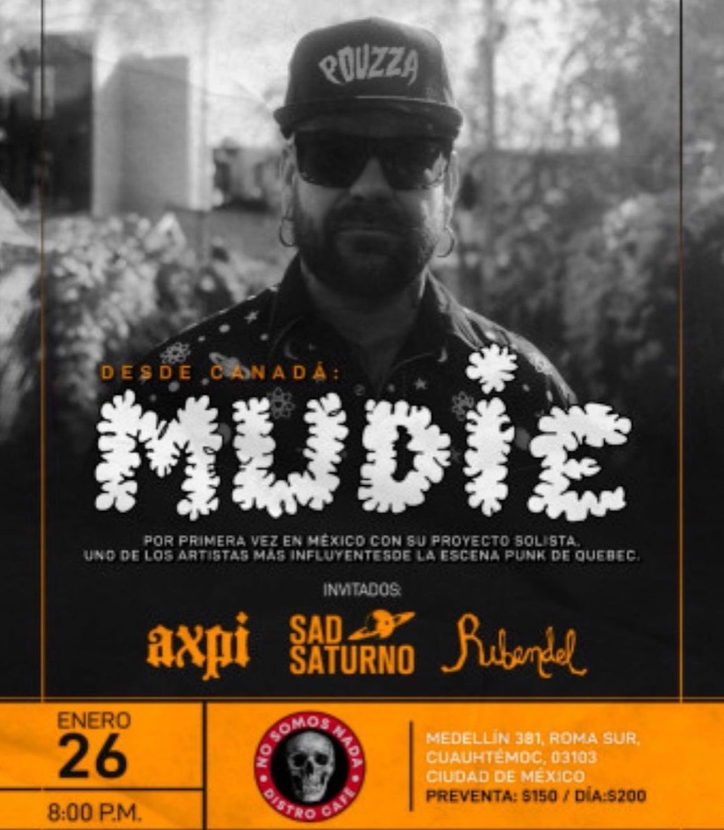 emedemedio's tweet photo. #Musica Mudie llegará desde Canadá a México por primera vez, con su proyecto de solista, se presentará en No Somos Nada Distro Café este 26/Enero junto a AXPI, Sad Saturno y Ribendel. Entradas por PASSLINE.

#Conciertos #Punk #Mudie #AXPI #NoSomosNada #Agenda https://t.co/sSUp7uB7K9