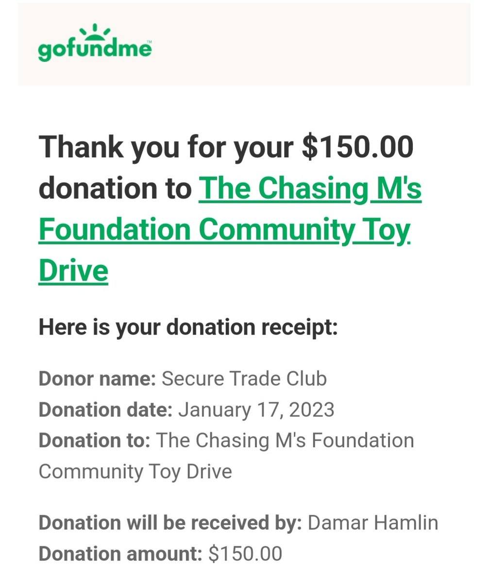 STC's 1st Charity Auction hosted in honor of Damar Hamlin wrapped up today &amp; we were able to donate the entire winning bid price to Damar Hamlin's charity! Thank you for making this happen &amp; we are so happy to see Damar recovering quickly!