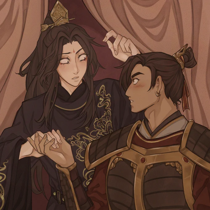 me &amp;  &amp;   did a switcharoo meme with fengqing for #FQMonth23 !!!  for Day 17 - Royalty these are our final colors!! our full process is below! vv 