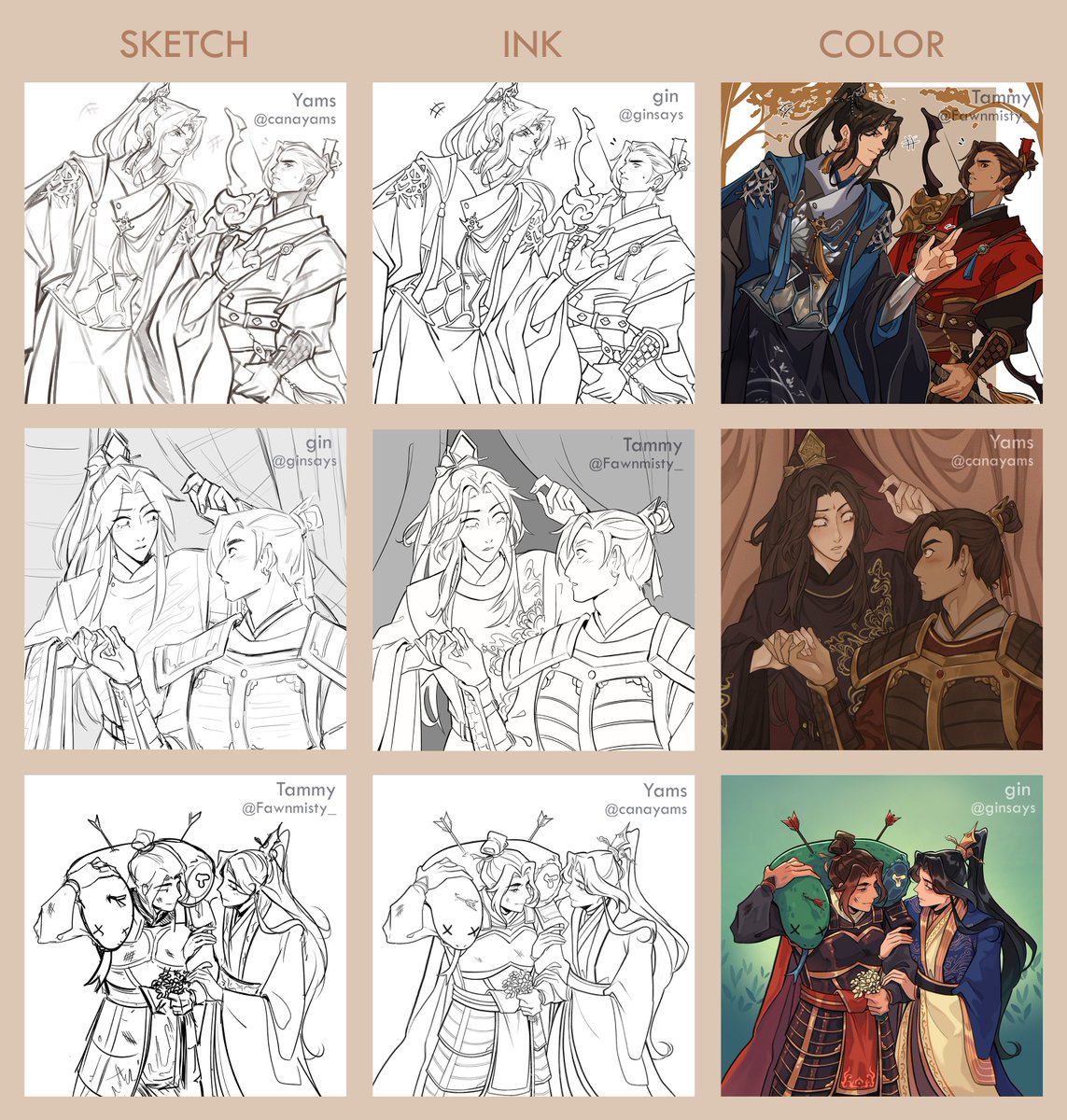 here's who did each of the sketches > inks > colors!! 