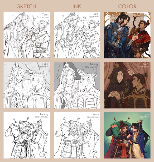 here's who did each of the sketches > inks > colors!! 