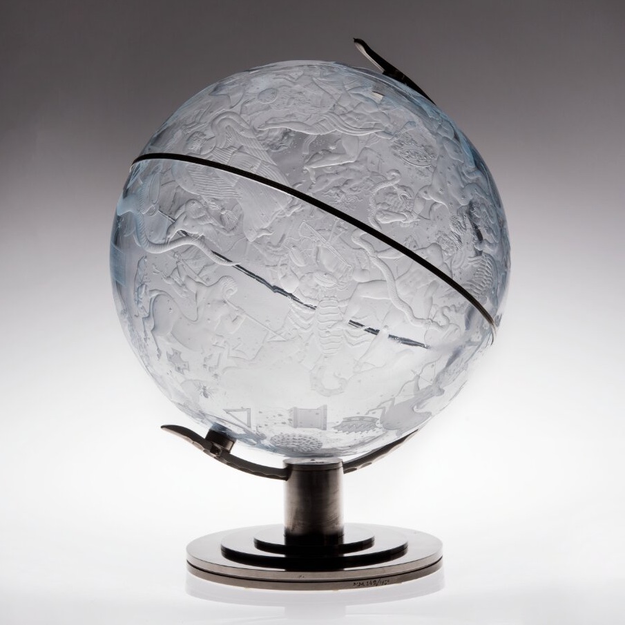 'Celestial globe' (1929-30) by Swedish-born glass maker and designer, Edward Hald (1883-1980); engraved glass, mounted in pewter; manufactured by Orrefors glasbruk, Orrefors, Sweden @NatMus_SWE collection.nationalmuseum.se/eMP/eMuseumPlu…