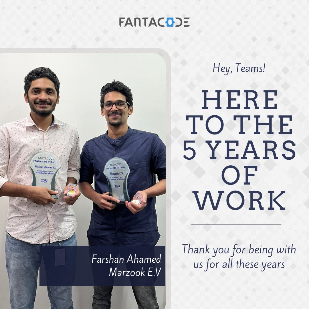 fantacode's tweet photo. You both have been an invaluable asset in helping us achieve our goals and reach our objectives.

Your contribution has not gone unrecognized and we thank you for your commitment over the past five years.

Thanks @Farshan_Ahamed
 and @marzook_e for being part of our team https://t.co/h1mNp0a4Zu
