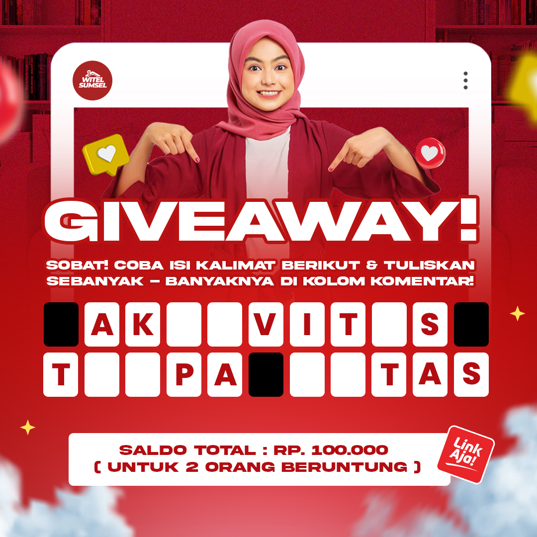 witelsumsel's tweet photo. 🚨[GIVEAWAY]🚨

Mimin lagi BM bagi-bagi hadiah nih~
Ada saldo 100rb buat 2 orang yang beruntung 🔥🔥

Caranya:
- Follow @witelsumsel
- Love, RT dan reply jawabanmu &amp; Tag 3 temen
- Sertakan hashtag #IndiHome #WitelSumsel #Giveaway2023 https://t.co/y9DSw3tYax