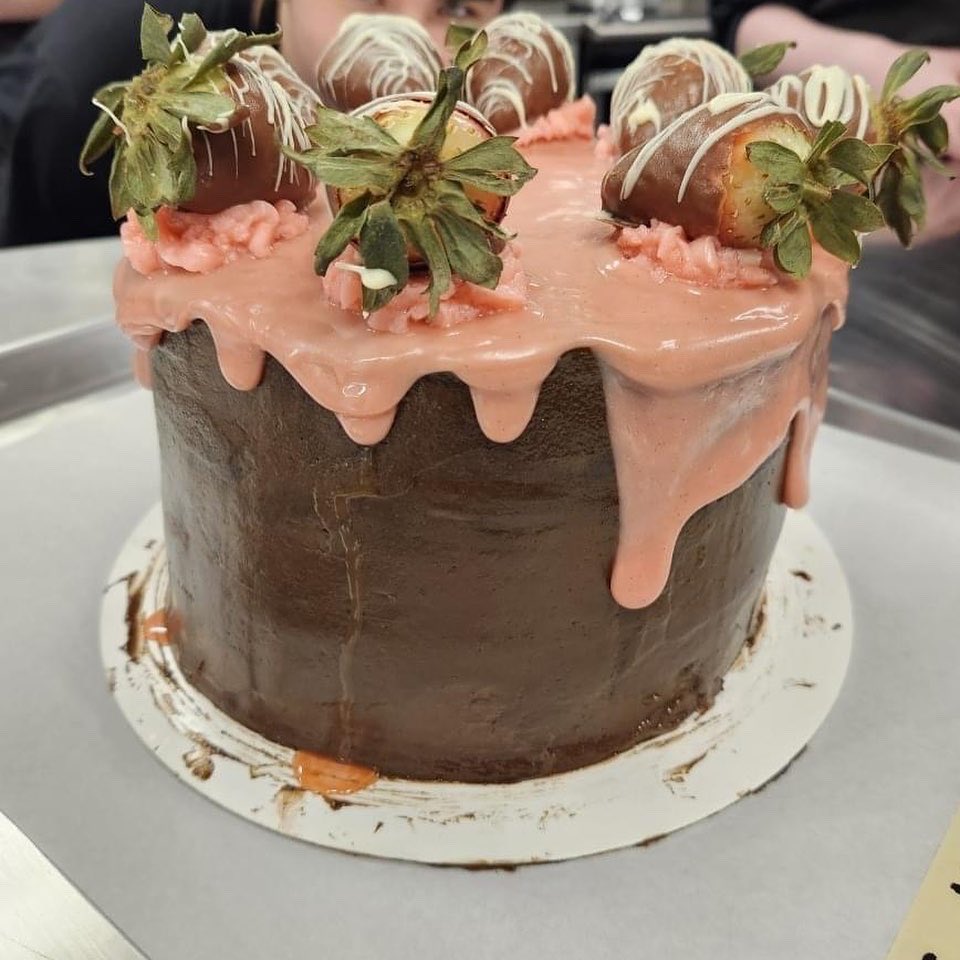 Culinary class showing off their baking and pastry skills! These pictures showcase advance baking techniques like chocolate art and pulling sugar (a process to liquify and heat sugar to make it pliable enough to sculpt into objects or decorations). Sweet work Highlanders!