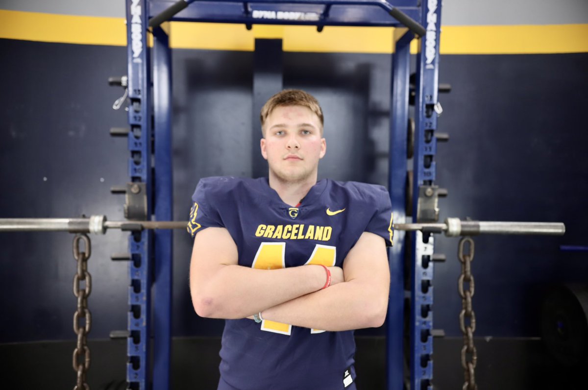 I’m excited to announce that I have officially committed to <a href="/GracelandFB/">Graceland Football</a> and <a href="/GracelandU/">Graceland University</a> to further my football and academic career! I am beyond grateful to <a href="/CoachRoss_FB/">Patrick Ross</a> <a href="/coachmcquillan/">Coach McQuillan</a> <a href="/coachmontyroe/">Monty Roe</a> for this amazing opportunity!! #OnlyTheTOUGH #StingEm23 🐝