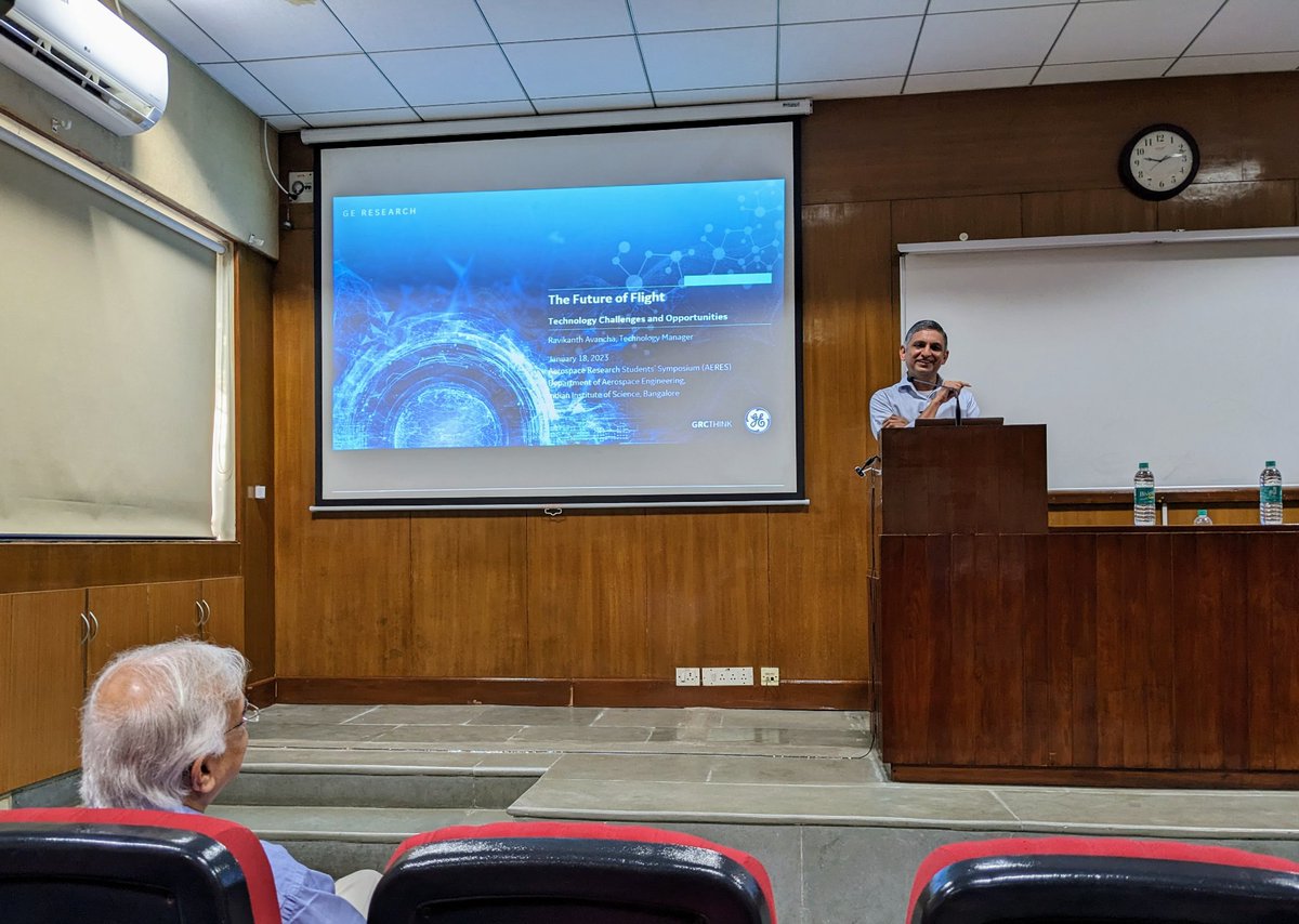 A fantastic keynote by Dr. Ravikanth Avancha of @GEResearch to start the 3-day Aerospace Research Student Symposium @iiscbangalore. Thank you @GEResearch for supporting our students, the future technical leaders of Aeronautics & Space! #AERES2023