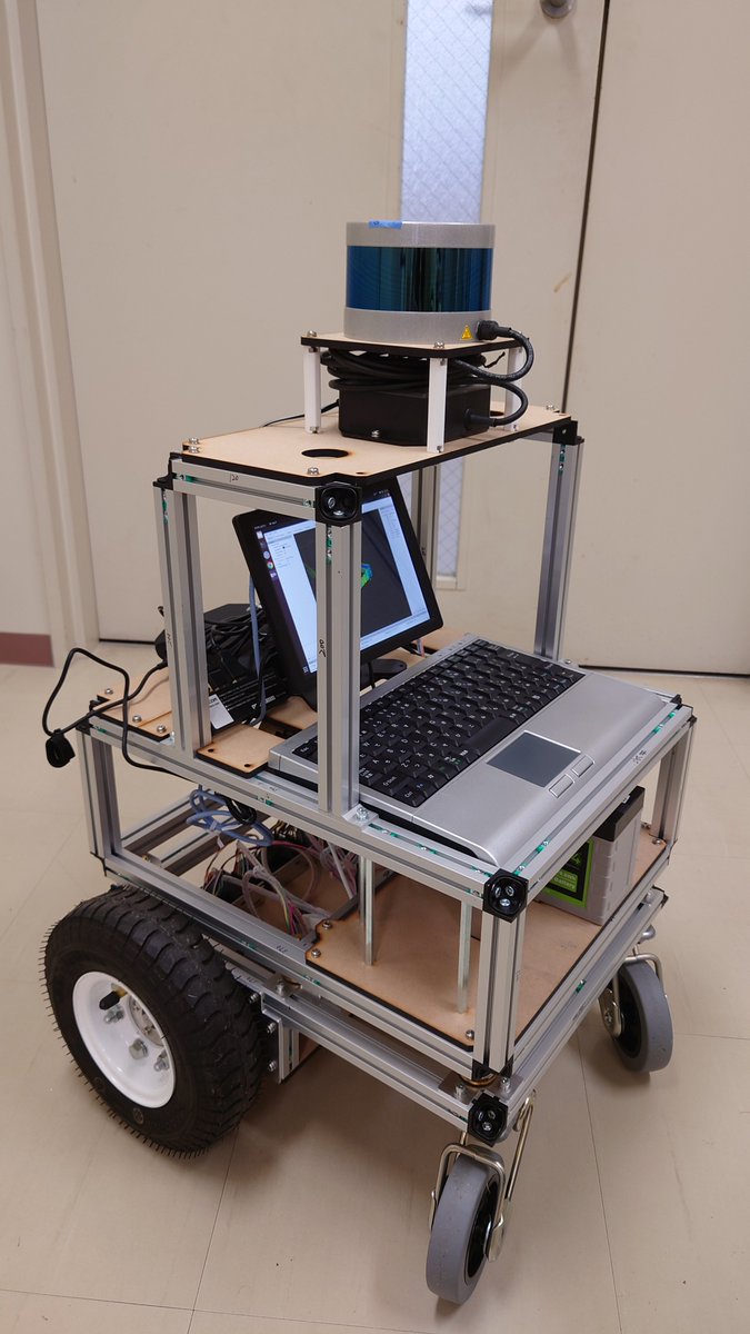 atan2sin's tweet image. 2023 #中之島チャレンジ 用ロボットに #LattePanda と #Velodyne を載せました。点群もちゃんと取れてます。ナビゲーションの設定や配線の整理、外装等やることはたくさんありますが、少しずつ進んでいます。
#ROS #robotoperatingsystem #ロボット製作 #ものづくり #DFRobot