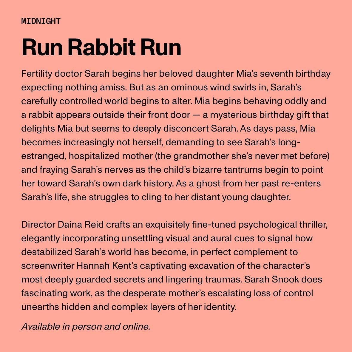 Run Rabbit Run is premiering at <a href="/sundancefest/">Sundance Film Festival</a>. 

A new horror film written by <a href="/HannahFKent/">Hannah Kent</a>, directed by Daina Reid, &amp; starring Sarah Snook. I had the pleasure of working on the score.

#runrabbitrun #sundancefilmfestival #filmscore #recordingengineer
