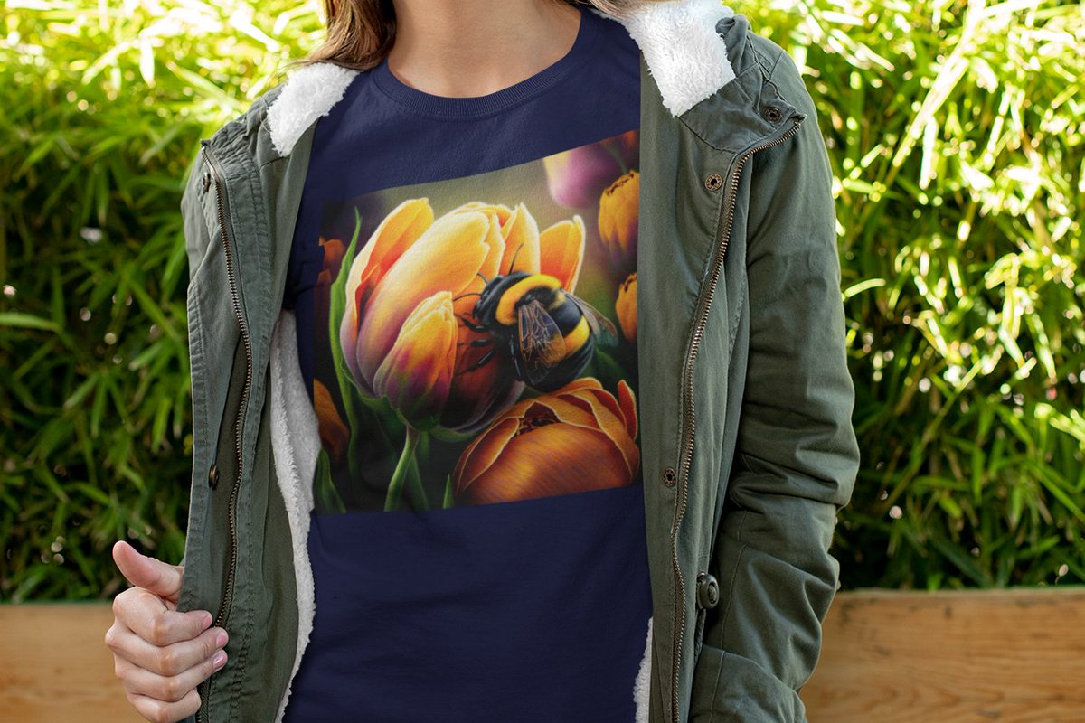 Brighten up your day with our new Bumble on Tulip colorful graphic tee now available on Etsy! #graphictee #colorful #tulip #bumblebee #etsyfashion #sale #smallbusiness #Independent
