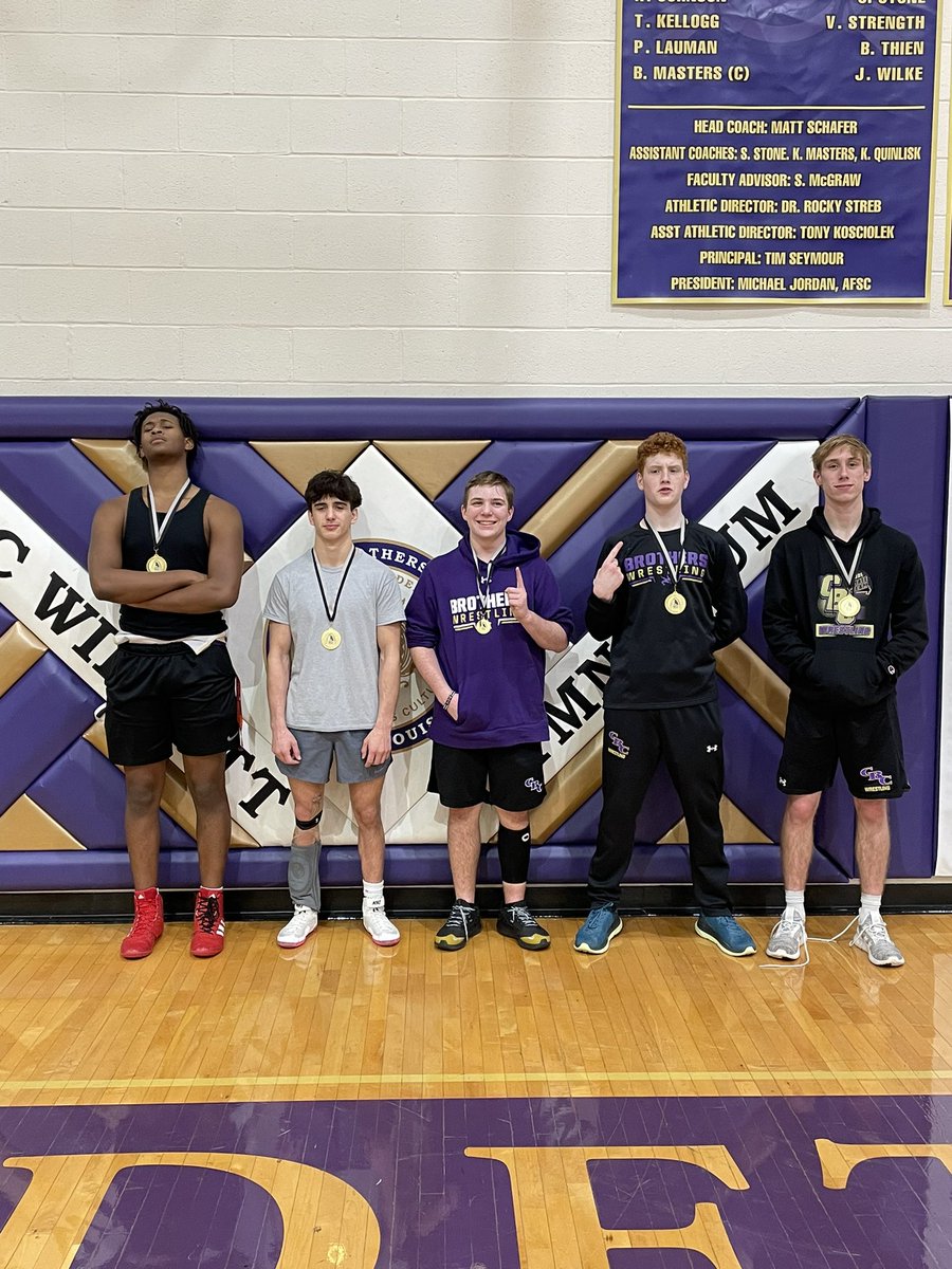 2023 MCC Individual Champs: 132lbs Kolby Warren, 144lbs Dylan Wertel, 165lbs Christian Fanetti, 285lbs James Distacio-Hutchins, JV 175 Aiden Harr