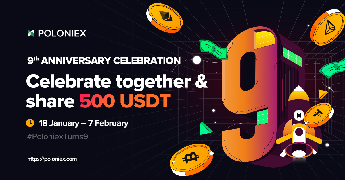 Poloniex's tweet image. 🍰 Celebrate together and share 💥500 USDT!💥

📅 Duration: 18 January — 7 February

✅ Follow @Poloniex 
🍿 RT, tag 3 friends 
😊 Add hashtag #PoloniexTurns9
🖼️ Update your Twitter logo and keep it till 7 Feb
postimg.cc/7bnxhnB5

20 winners will share 500 USDT equally 🎁🎁🎁